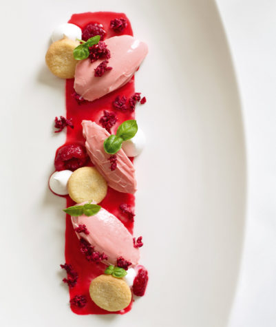 Raspberry Vodka and Basil Parfait