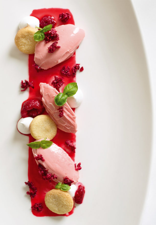 Raspberry Vodka and Basil Parfait